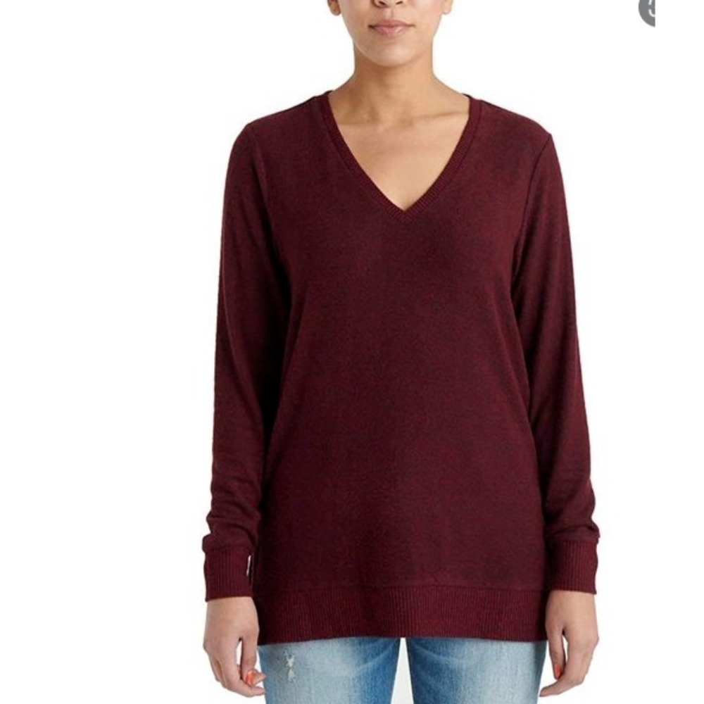 LUCKY BRAND Women Pullover Long Sleeve V-Neck Sweater Sz M Red Casual 4A-13